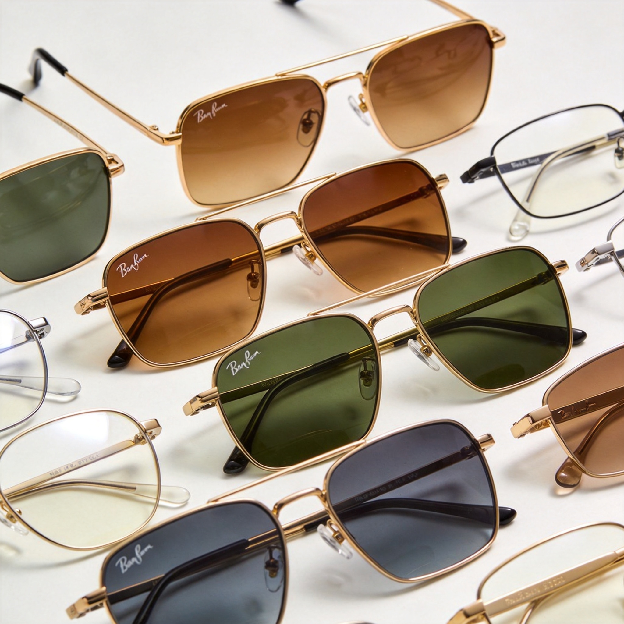 Ray-Ban雷朋经典方形太阳镜多角度排列展示
